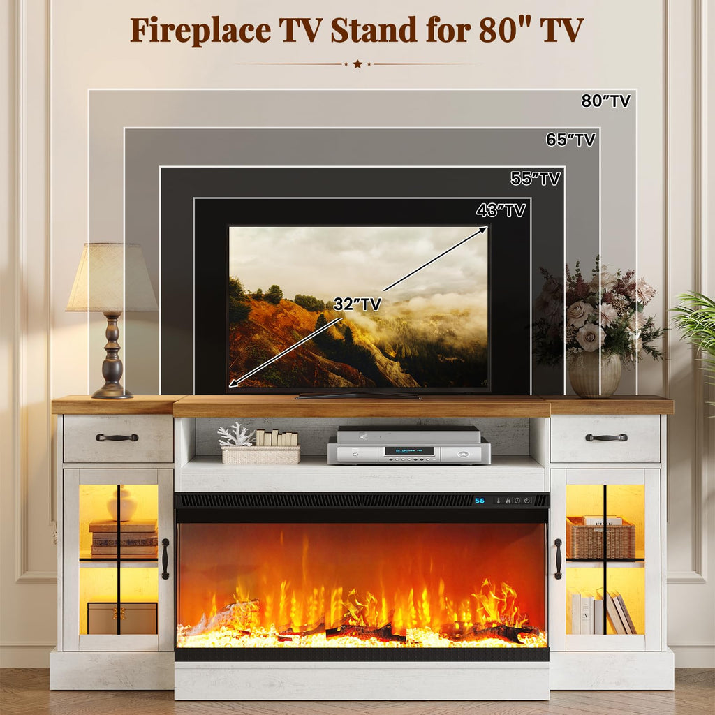 70" for TVs Up to 80" & Adjustable Shelves, White