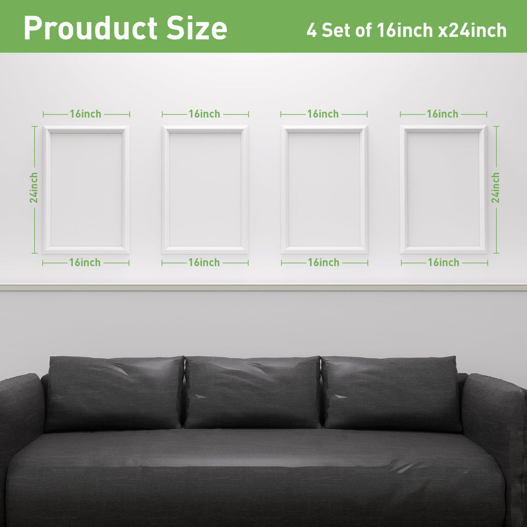 Peel and Stick Wall Molding, Pre Cut, Paintable, 4 Set 16" x 24"