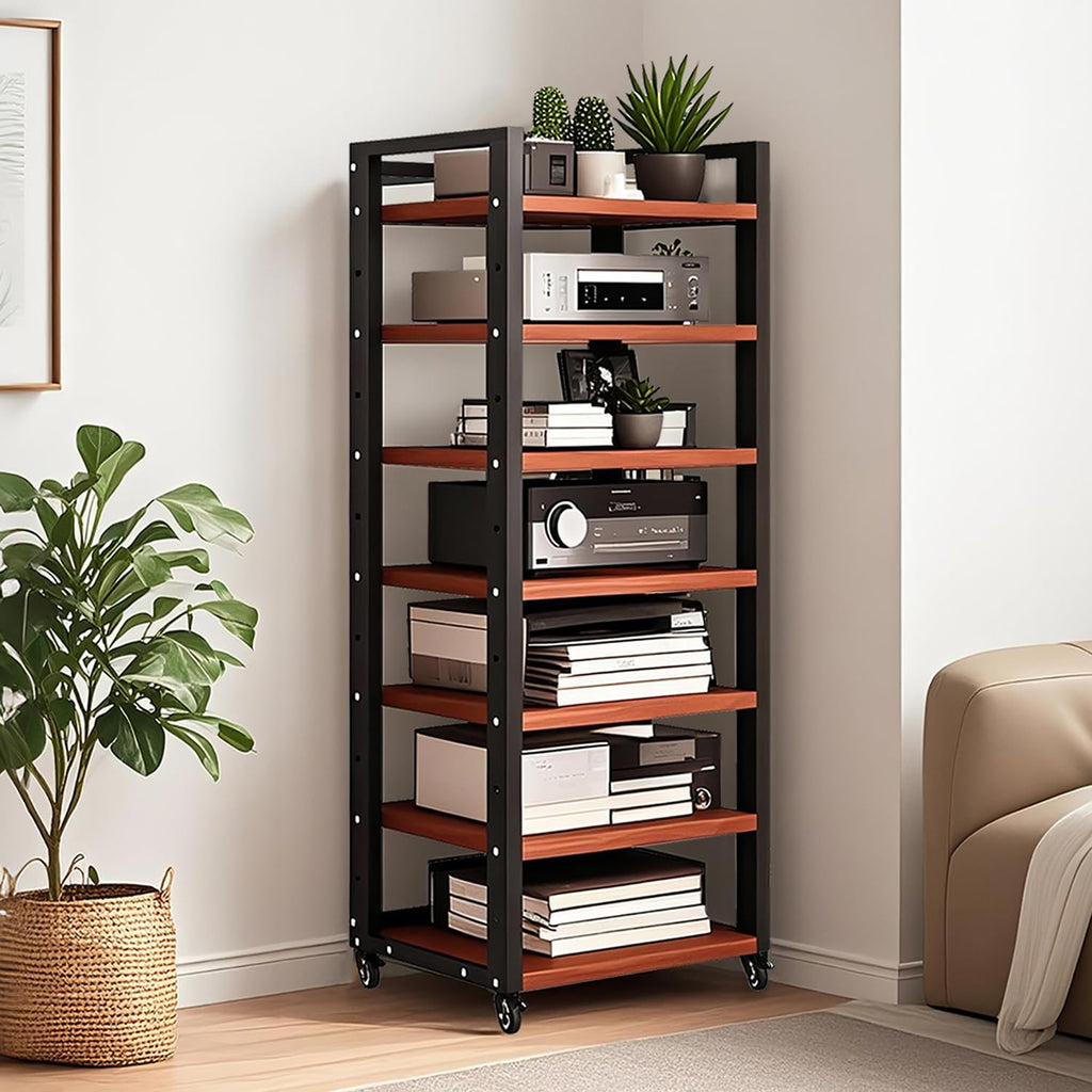 7 Tier Av Media Stand With Wheels, 55in Adjustable Audio Rack