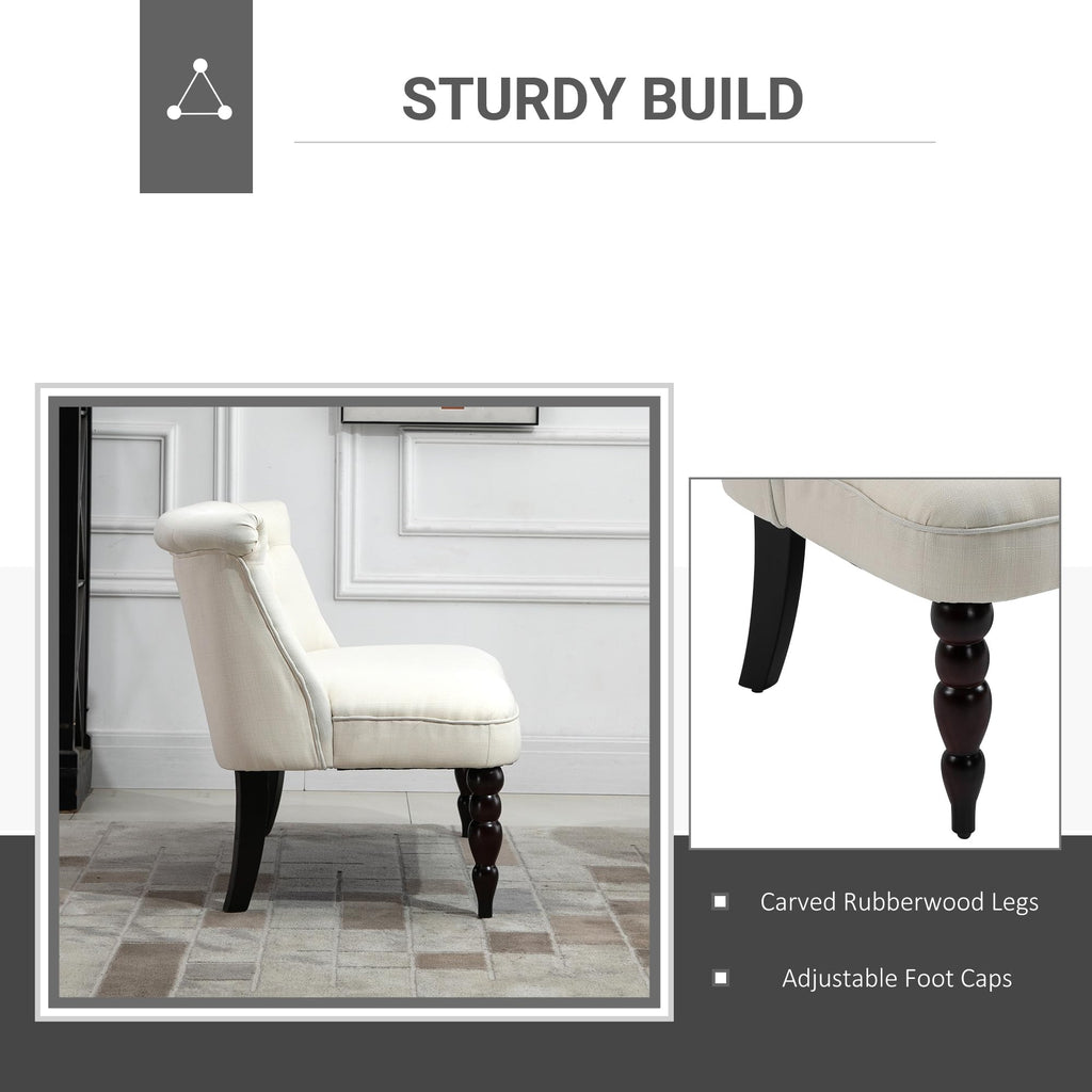 Fabric Loveseat with Wood Legs, Buton Tufted Settee, Cream White