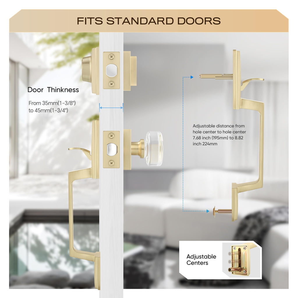 Crystal Glass Entry Door Knob and Single Cylinder Deadbolt Lock and Key