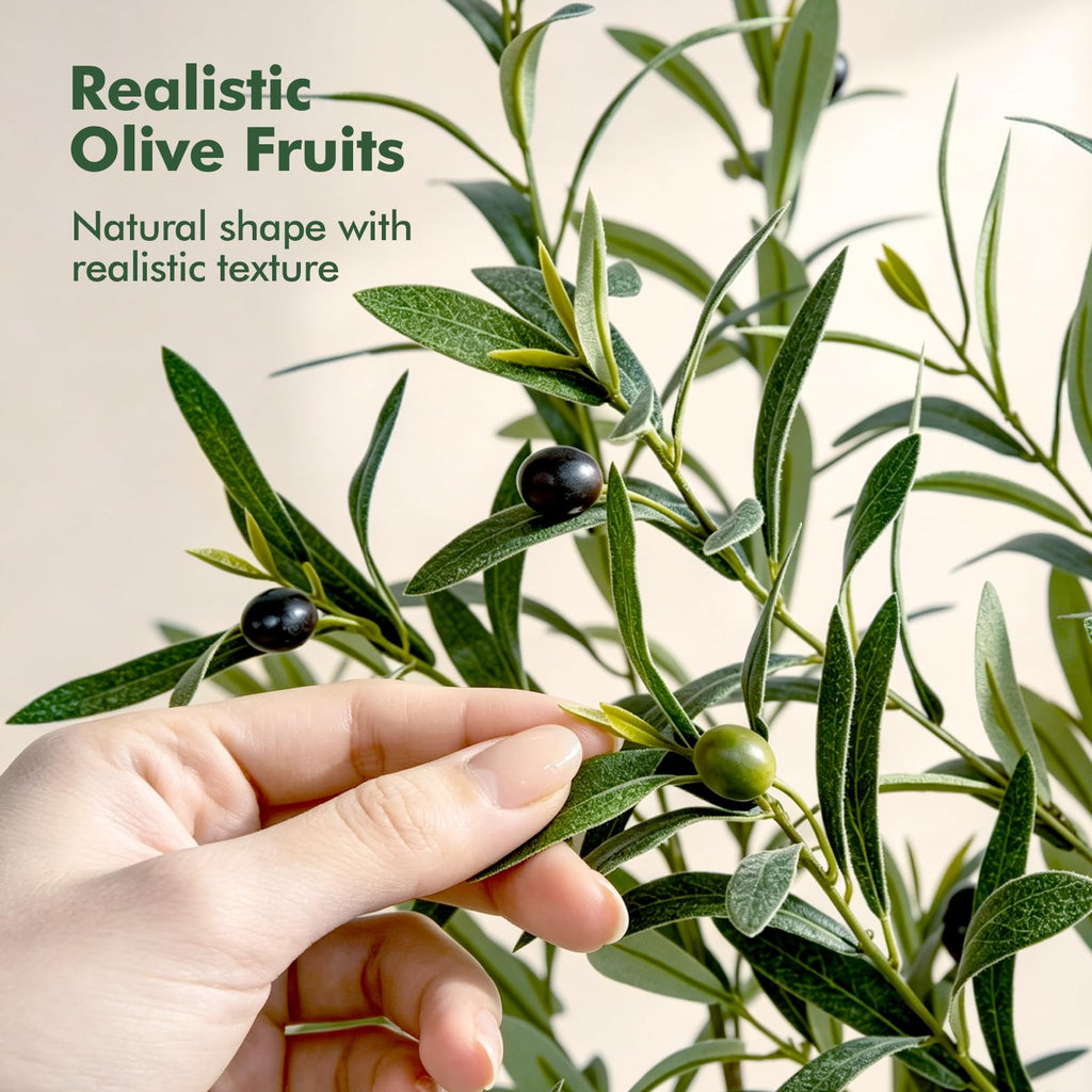 Olive Trees Artificial Indoor: 5FT Faux Olive Tree with White Tall Planter & Moss, Large Fake Plants with Natural
