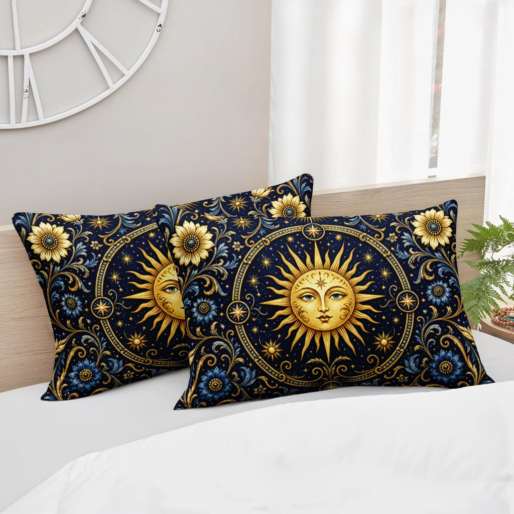 Gold Sun Face 3-Piece Comforter Set Twin, Navy Celestial Baroque Soft Microfiber Bedding with 2 Pillowcases for Teens