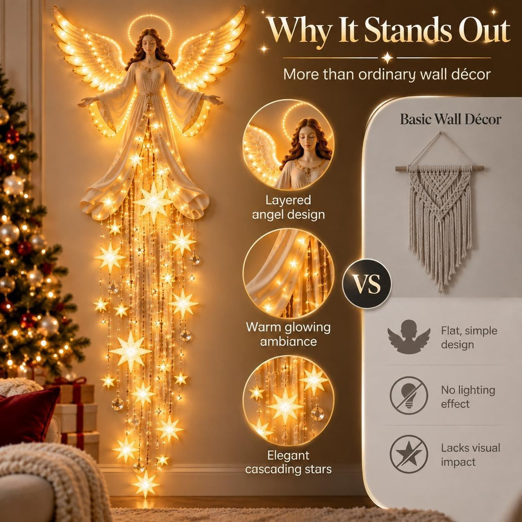 Angel Blessing Wall Light, Starglow Cascading Christmas Angel with Glowing