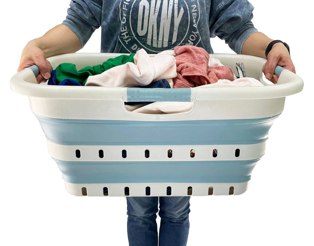 41L (10.8 Gallons) Collapsible 3 Handled Plastic Laundry Basket - Foldable Pop Up Storage Container/Organizer - Space