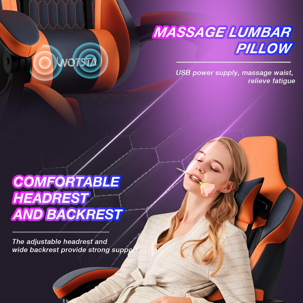 Gaming Chair with Footrest, High Back Gaming Chairs PVC Leather Ergonomic Gamer Chair with Adjustable Headrest Lumbar