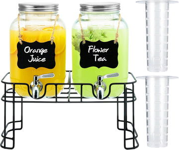 Gallon for Parties, 2PACK Beverage Dispenser with Stand, Ice Cylinder and Stainless Steel Spigot 100% Leakproof - Set of 2