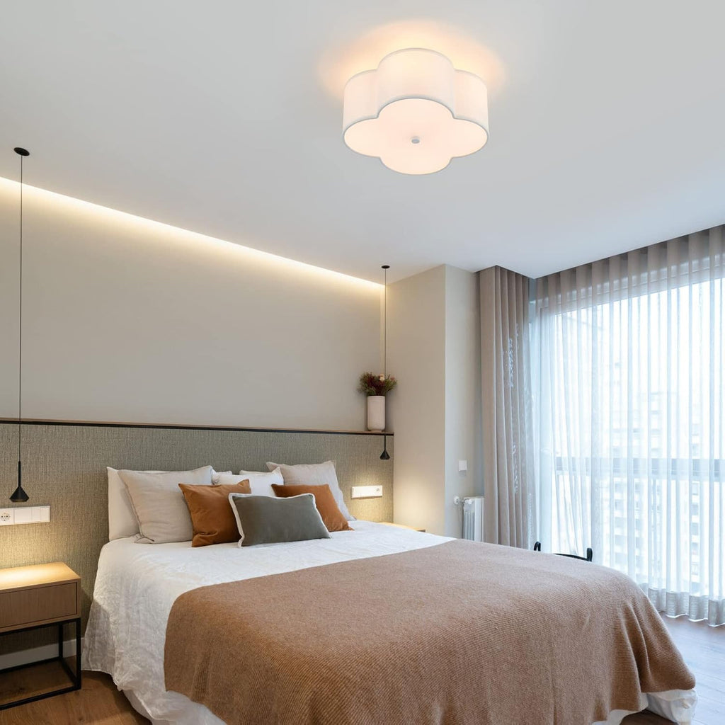 Semi Flush Mount Ceiling Light Fixture, Modern Close to Ceiling Lamp with Cream White Fabric Drum Shade Kids Room