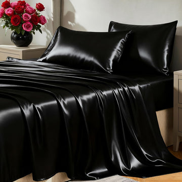 Satin Sheets Queen Bed Set - Silky Soft Bedding Similar to Silk, 4 Piece Sheet Set for Hair and Skin, Deep Pocket