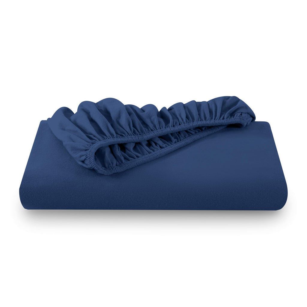 Flannel Fitted Bottom Sheet 100% Cotton (Queen, Dark Blue)