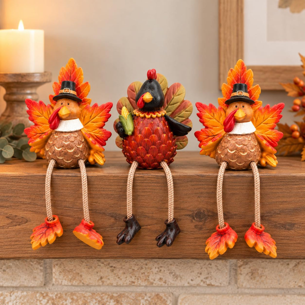 Thanksgiving Turkey Ceramic Shelf Sitters Decorations 3 Pack Table Topper