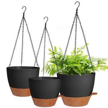 10/9/8 Inch Hanging Planter for Indoor Outdoor Plants, 3 Pack Self-Watering Hanging Pot with Drainage Holes Hanging