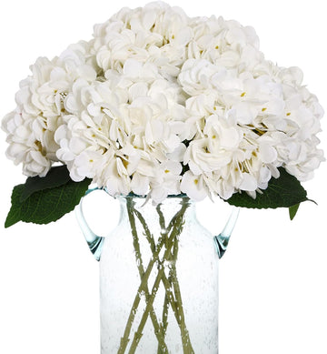 White Hydrangea Artificial Flowers Silk Fake Hydrangeas - Set of 6