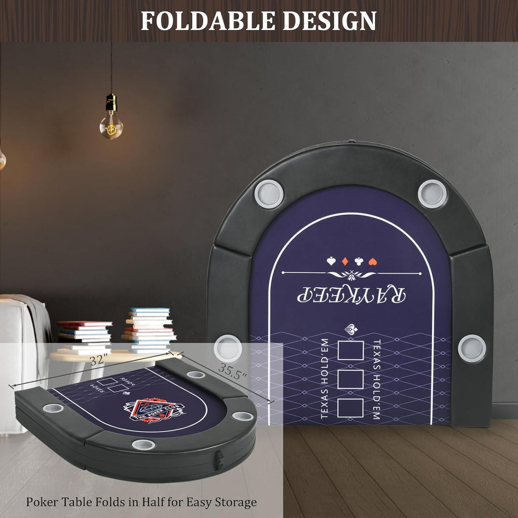 71 Inch Poker Table Foldable, 8 Player Folding Poker Tables w/Collapsible Legs, Casino Grade Felt, Padded Rails and