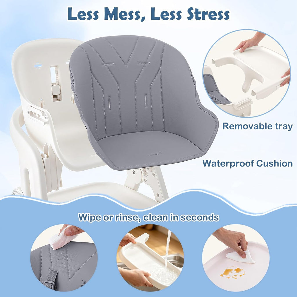 Foldable Baby High Chair, 4-in-1 Convertible Wooden Baby Highchairs (Beige)