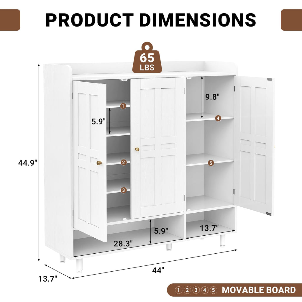 Shoe Cabinet with 3 Doors and Adjustable Shelves, Large Shoe Storage Cabinet for 24-30 Pairs, Modern Farmhouse Shoe