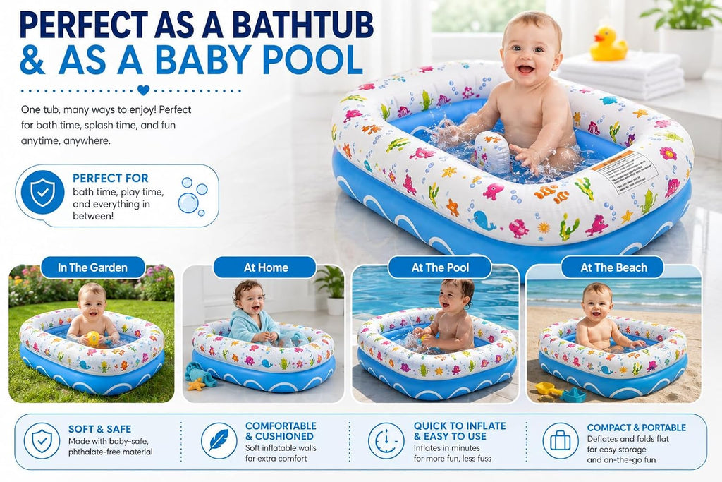 Inflatable Baby Bathtub, Portable Bathtub, Ages 6-24 Months