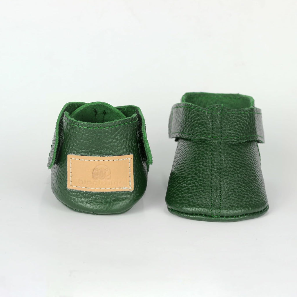 Handmade Genuine Leather Baby Shoes, Soft Sole Infant Moccasins, Emerald Green Toddler Booties, Newborn First Walker