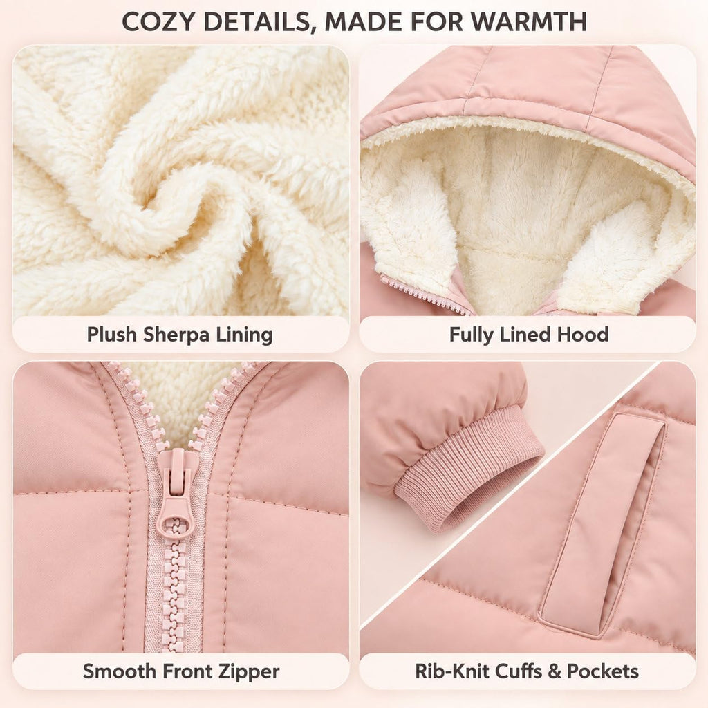 Baby Toddler Hooded Winter Coat Fleece Lined Puffer Jacket
