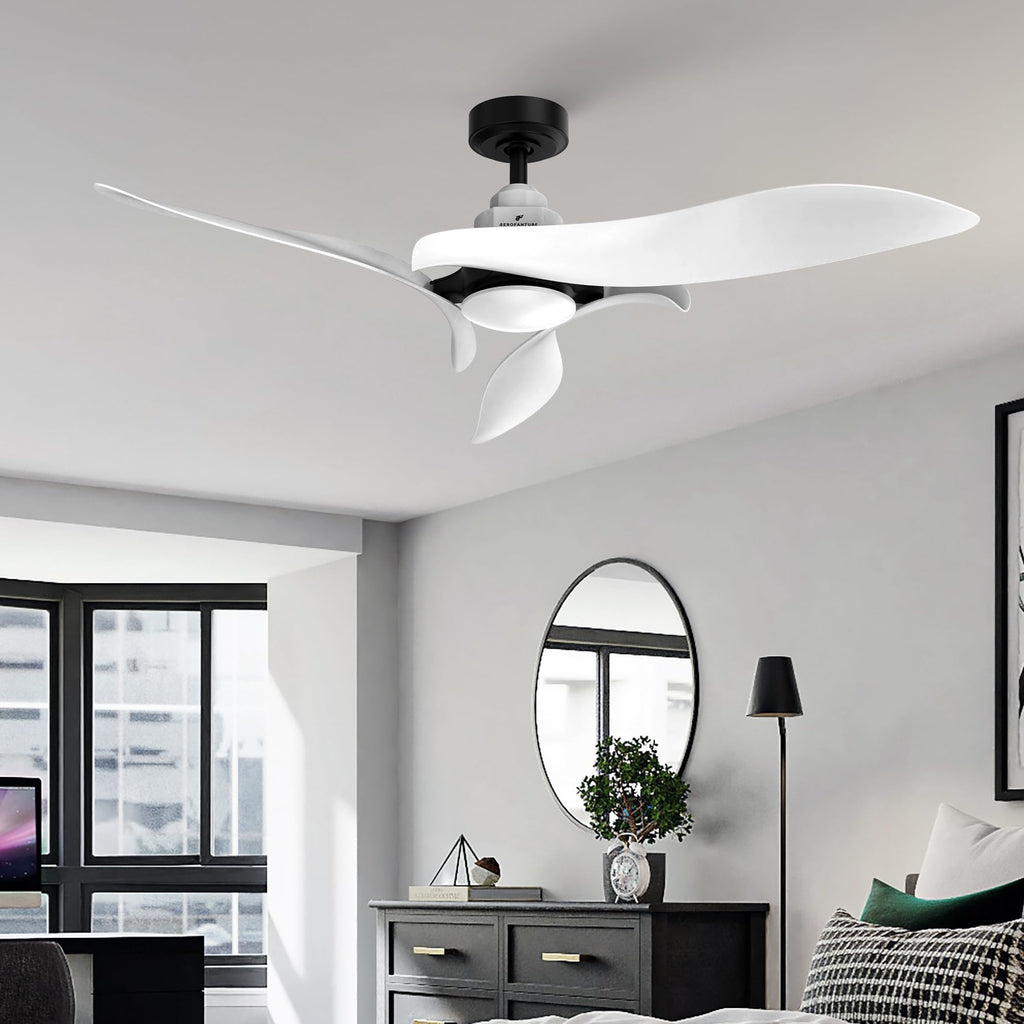 Gyro Ceiling Fans with Lights and Remote, 54 Inch Modern Bedroom Ceiling Fan with 3 Sculpted Blades, Reversible Ultra