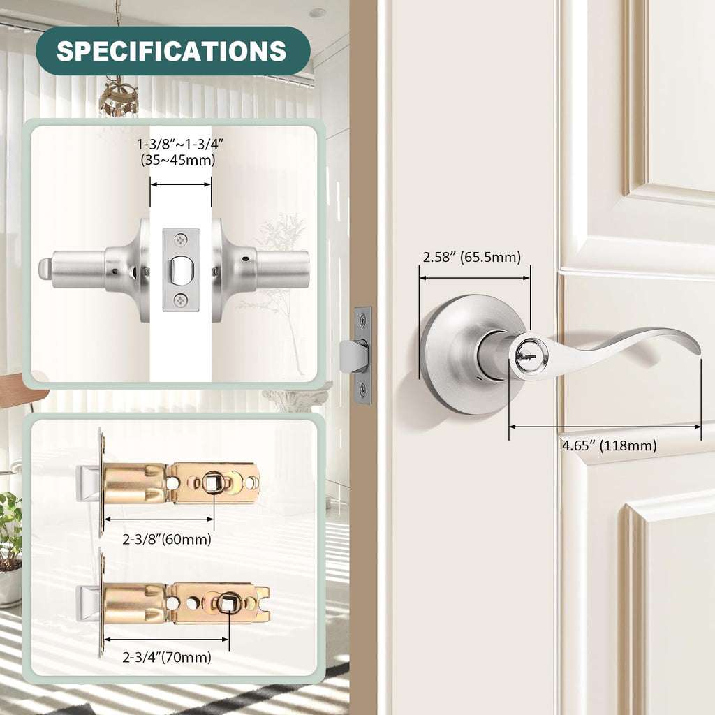 Entry Door Handles with Lock and Same Keys, Brushed Nickel Keyed Aliked Entry Door Lock Sets for Exterior & Interior