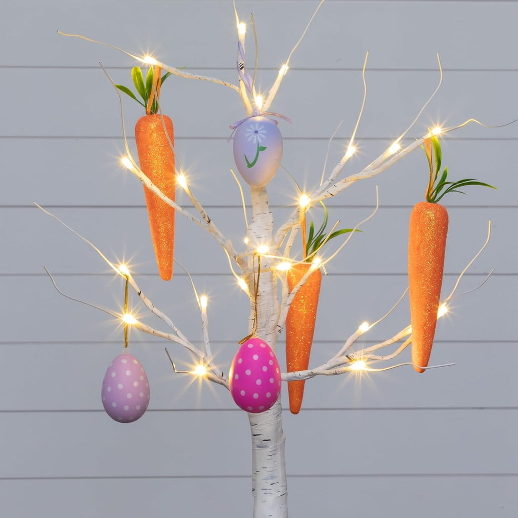 2ft. Pre-Lit Artificial Easter Egg and Carrots Ornament Twig Tree with 24 Warm White LED Lights