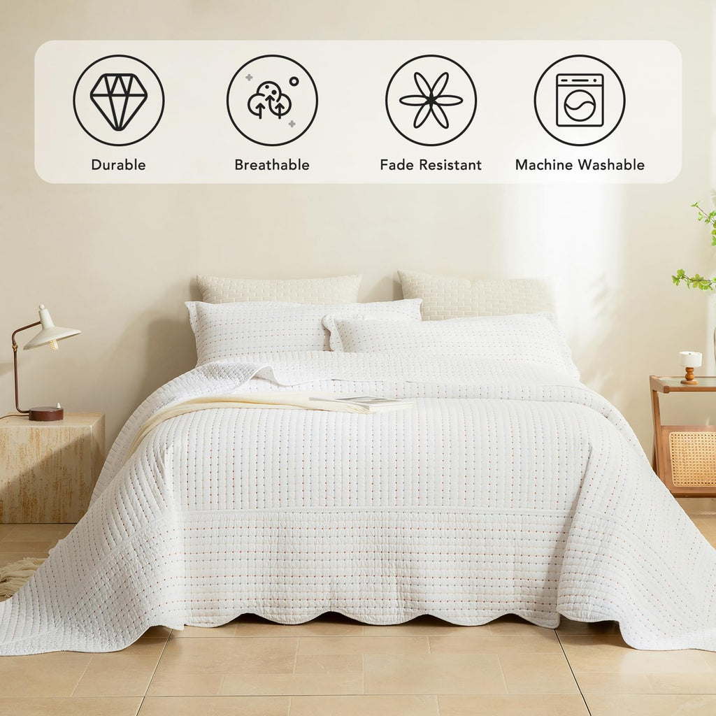 Quilt 120x120, Multi-Color Dot Print Quilted Bedspread & Coverlet Set, Lightweight & Soft Farmhouse