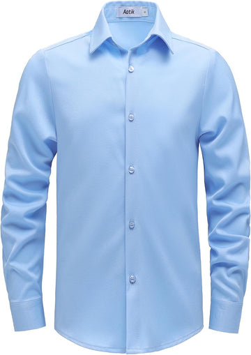 Boys Wrinkle Free Dress Shirts Long Sleeve Stretch Button Down Shirts