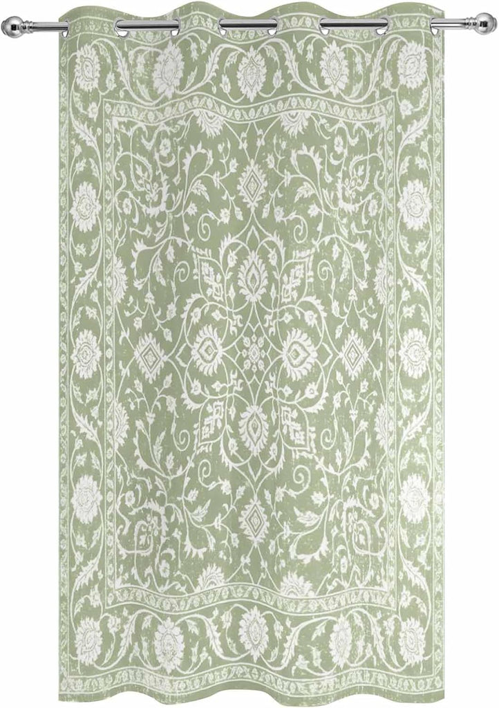 Outdoor Curtains 108 Inch Length, Sage Green Paisley Boho Waterproof Porch Curtain, 54" x 108" Abstract Art Floral
