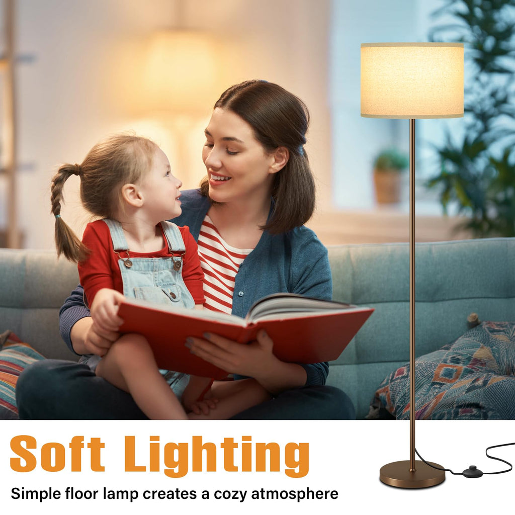 60'' Modern Floor Lamp with Shade, Tall Lamps, Beige Shade with Brown Pole(Without Bulb)