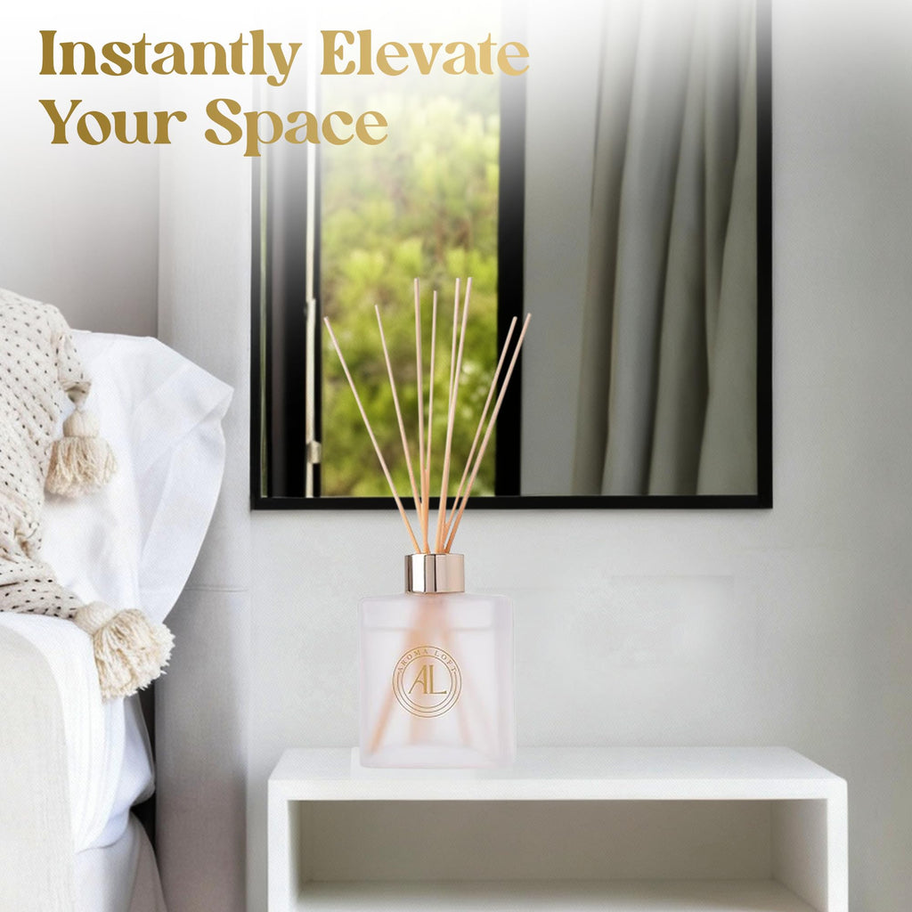 Frosted Reed Diffusers Sticks in Oil Set with Sunlit Citrus Scent | Long-Lasting Reed Diffusers, & Bedroom Decor