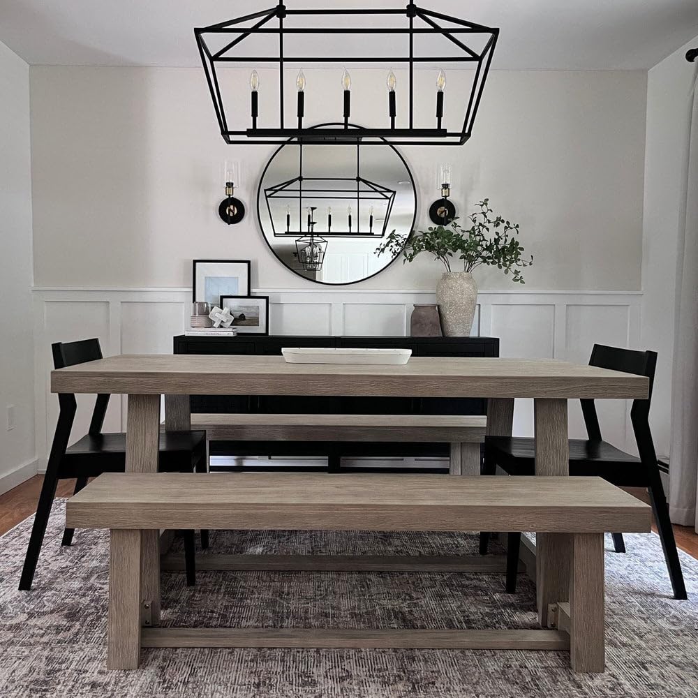 Classic 72 Inch Dining Table, Rectangular, Seashell Wirebrush