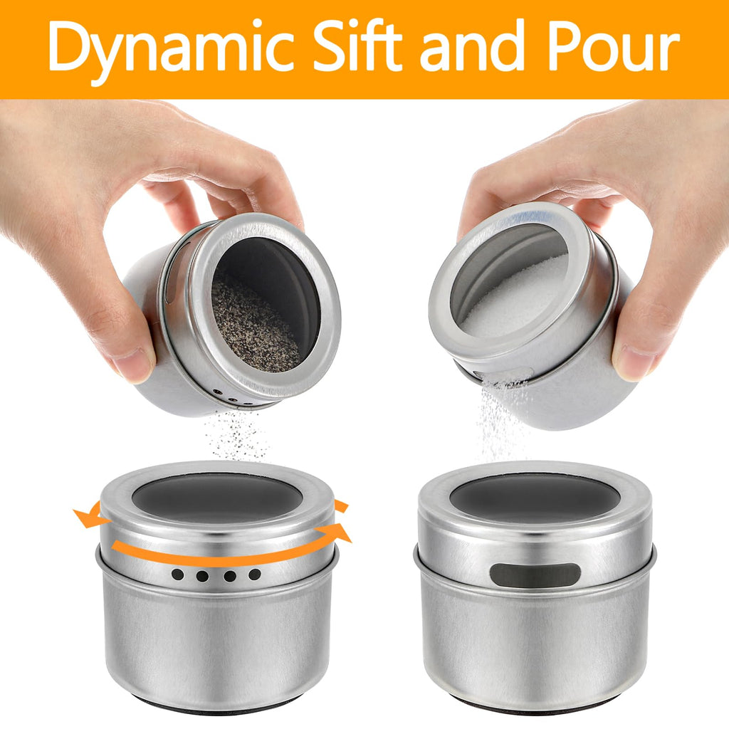 20 Pack Magnetic Spice Jars, Magnetic Spice Containers for Refrigerator, Seasoning Tins with Clear Top Lid, 240 PVC