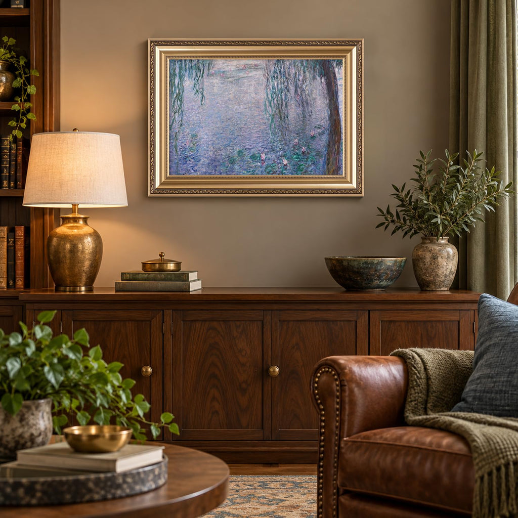 Claude Monet Wall Art Framed, Water Lilies, Willows, 24 x 16 in