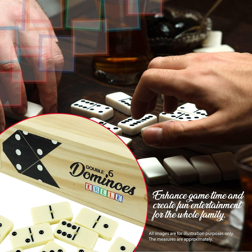 Dominoes Set, Premium Classic 28-Piece Double Six Domino Set with Wooden Case, Family & Kids Board Game, Mexican