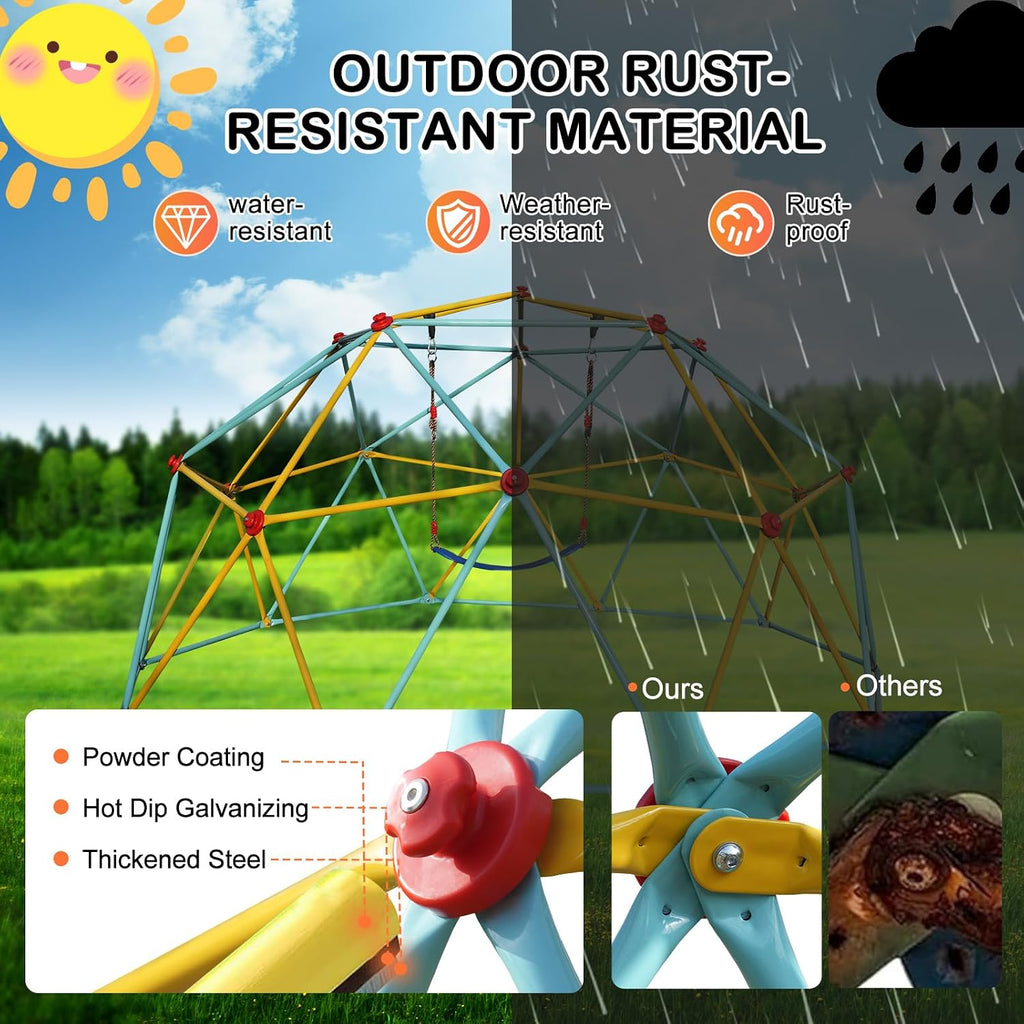10FT Climbing Dome with Swing Kids Backyard Jungle Gym for Ages 3-10 | ASTM-certified Large Dome Climber, 1000lbs