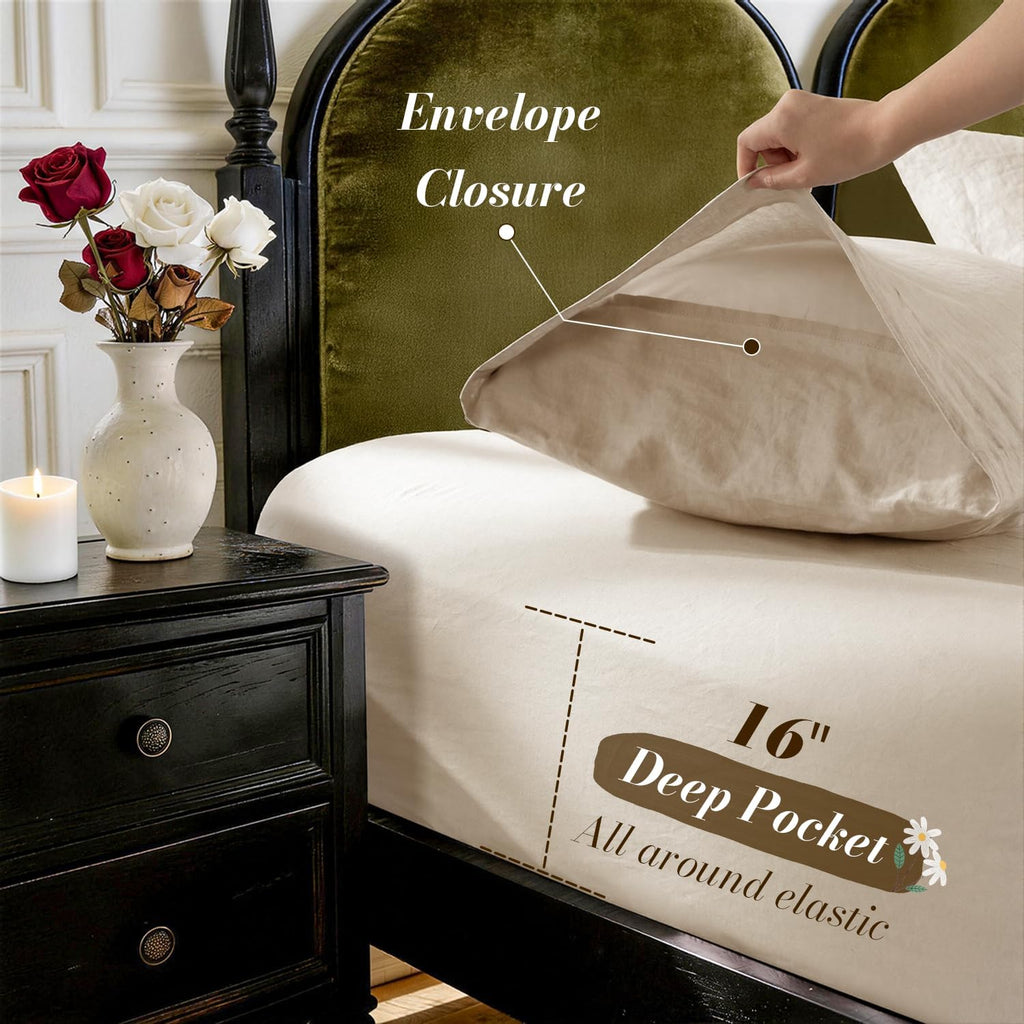 100% French Pure Linen Sheets, Breathable and Durable Linen King Sheets, Anti-Tear Linen Bed Sheets, Machine