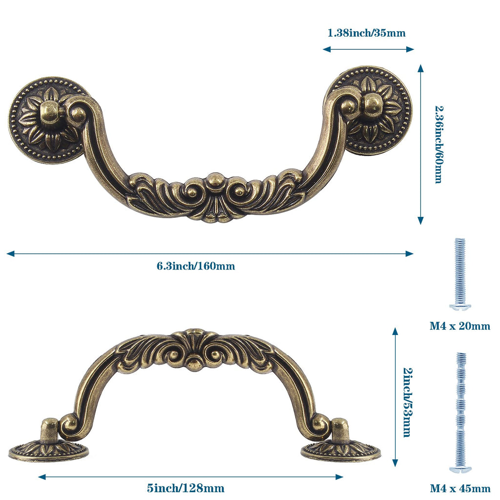 Antique Drop Bail Pulls, 5 Inch Hole Center, 6.4 Inch Length