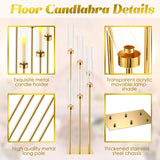 Tessco 4 Pcs 6 Arm Wedding Gold Candelabra Table Centerpiece 46.5" Floor Candle Holder Metal Tall Candlestick Acrylic