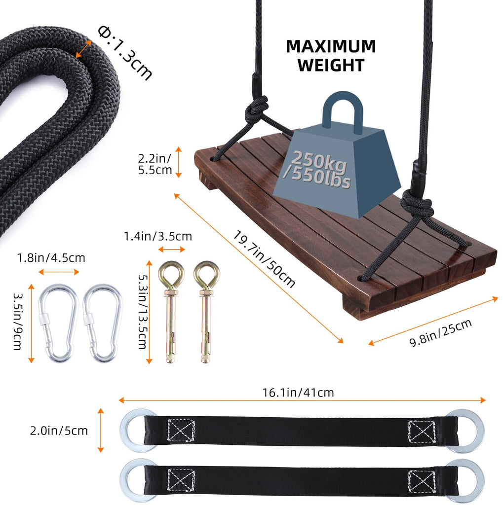Wood Swing Seat, Tree Swing for Adult Kids 19.7 x9.8 x1.0 inch