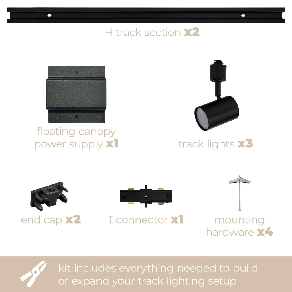 Amped Collection 3-Light 48in Field Cuttable LED Track Lighting Kit with 3 LED 5-CCT Selectable Track Heads, 4ft