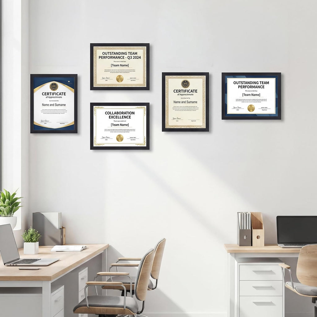 8.5 x 11 Picture Frame Set of 5, Black 8.5 by 11 Photo Frames Used for Certificate, Diploma, Document, Degree, Award