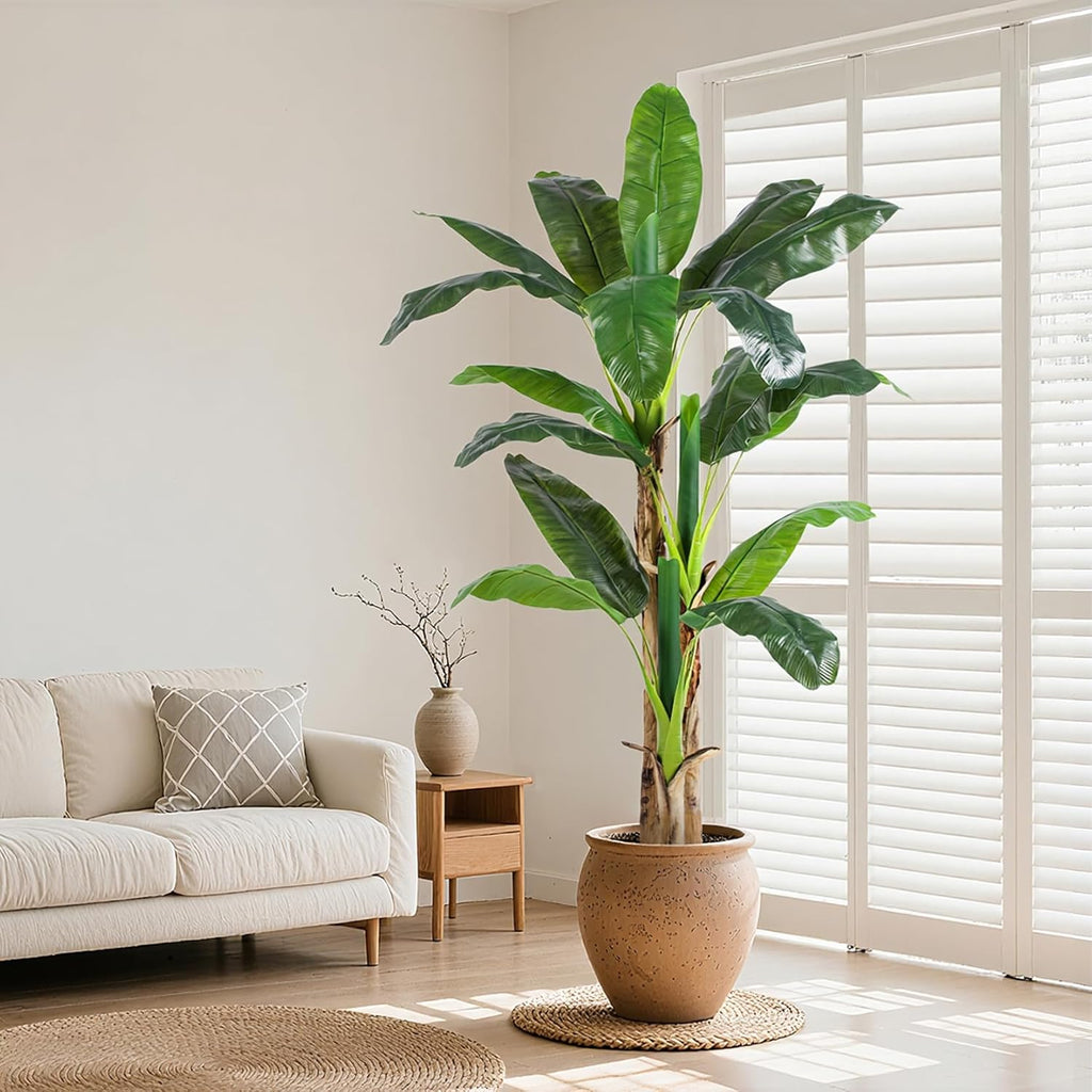 6ft Extra Tall Artificial Banana Tree, Fake Banana Leaf Plant with 17 Faux Banana Leaves, Perfect Indoor Outdoor