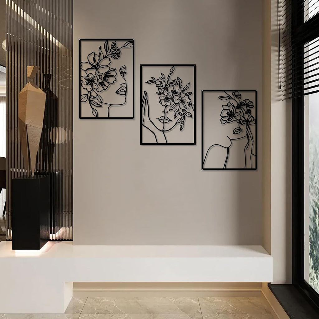 Black Metal Wall Decor Minimalist Abstract Metal Wall Art - Set of 3