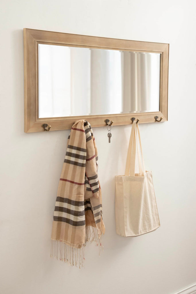 Pub Mirror with 5 Metal Hooks, Rustic Gray