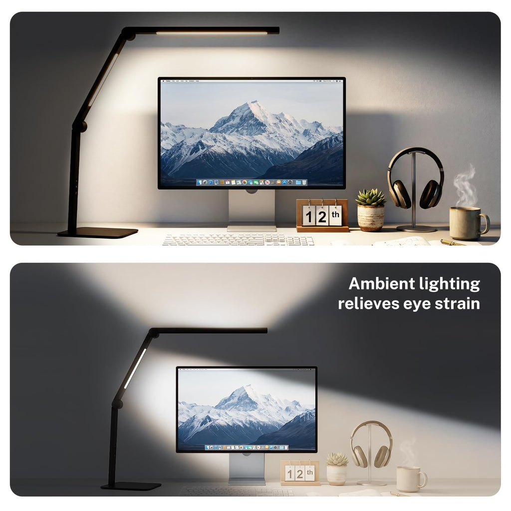 LED Desk Lamp with Base, Dimmable Eye Care Architect Desk Light, Adjustable Swing Arm Dual-Light Lighting
