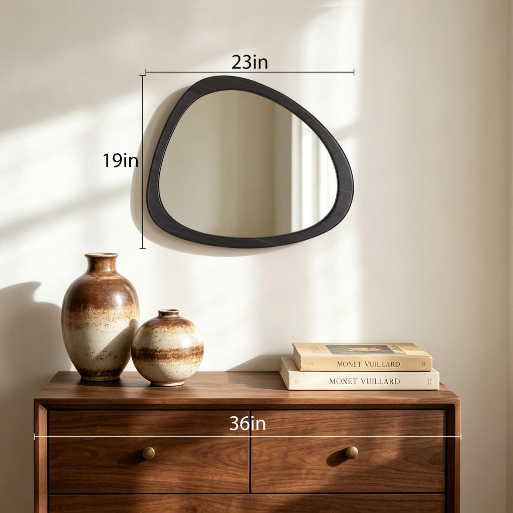 23 x 19 Asymmetrical Mirror, Irregular Wooden Wall Mirror - Mid-Century Modern Decorative Mirror, Solid Wood Frame