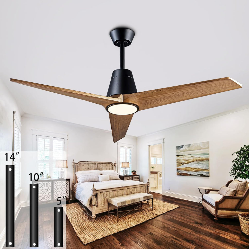 52'' Solid Wood 3 Blades Ceiling Fan RGB Light DC Reversible Remote Control