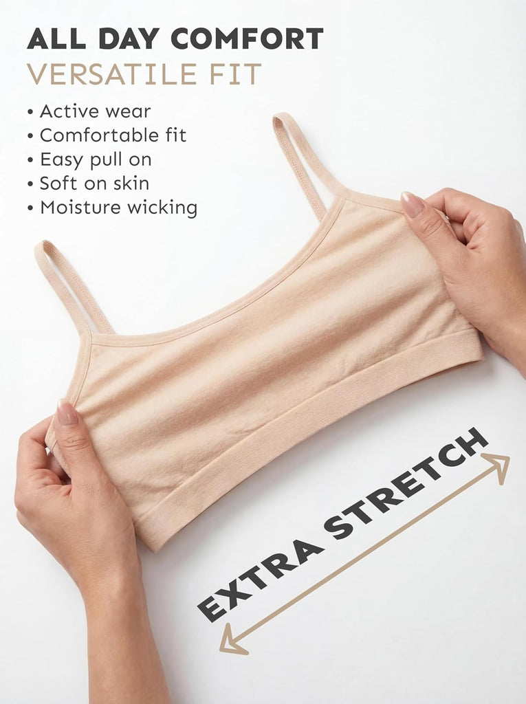 Girls Seamless Training Bra | Cropped Cami Sports Brallete for Teens | Soft & Stretch | Multi-Packs