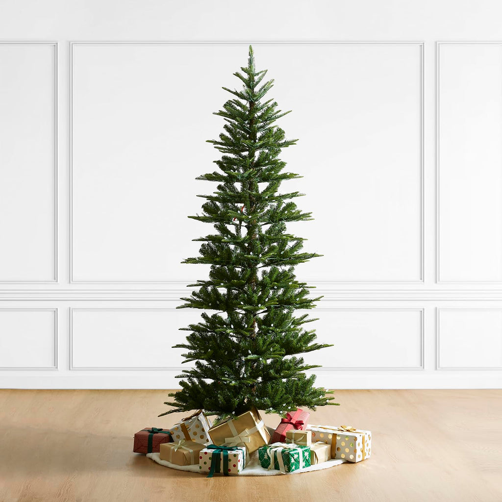 7.5ft Artificial Prelit Christmas Tree, Cascade Evergreen Slim Christmas Tree with 350 Strawberry Lights, 998 PE&PVC